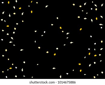 Colorful spots. Black background. Abstract print pattern. Vector illustration for celebration, party, holiday, invitation and Your project. Chaotic Decor. Modern Creative Style.