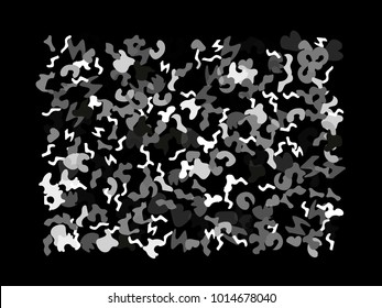 Colorful spots. Black background. Abstract print pattern. Vector illustration for celebration, party, holiday, invitation and Your project. Chaotic Decor. Modern Creative Style.