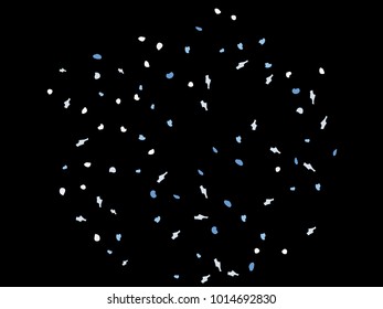 Colorful spots. Black background. Abstract print pattern. Vector illustration for celebration, party, holiday, invitation and Your project. Chaotic Decor. Modern Creative Style.