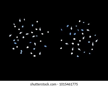 Colorful spots. Black background. Abstract print pattern. Vector illustration for celebration, party, holiday, invitation and Your project. Chaotic Decor. Modern Creative Style.