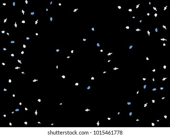 Colorful spots. Black background. Abstract print pattern. Vector illustration for celebration, party, holiday, invitation and Your project. Chaotic Decor. Modern Creative Style.