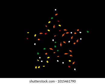Colorful spots. Black background. Abstract print pattern. Vector illustration for celebration, party, holiday, invitation and Your project. Chaotic Decor. Modern Creative Style.