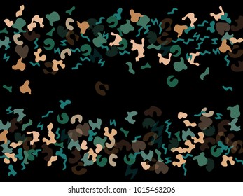 Colorful spots. Black background. Abstract print pattern. Vector illustration for celebration, party, holiday, invitation and Your project. Chaotic Decor. Modern Creative Style.