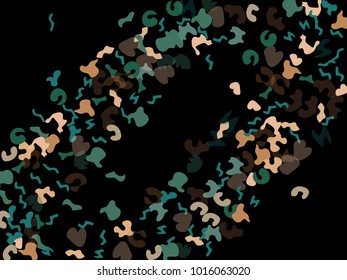 Colorful spots. Black background. Abstract print pattern. Vector illustration for celebration, party, holiday, invitation and Your project. Chaotic Decor. Modern Creative Style.