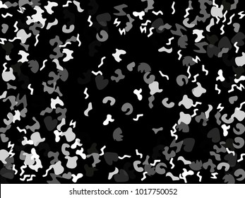 Colorful spots. Black background. Abstract print pattern. Vector illustration for celebration, party, holiday, invitation and Your project. Chaotic Decor. Modern Creative Style.