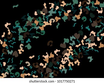 Colorful spots. Black background. Abstract print pattern. Vector illustration for celebration, party, holiday, invitation and Your project. Chaotic Decor. Modern Creative Style.