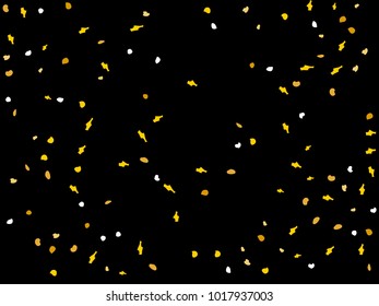 Colorful spots. Black background. Abstract print pattern. Vector illustration for celebration, party, holiday, invitation and Your project. Chaotic Decor. Modern Creative Style.
