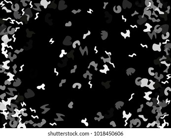 Colorful spots. Black background. Abstract print pattern. Vector illustration for celebration, party, holiday, invitation and Your project. Chaotic Decor. Modern Creative Style.