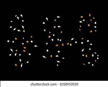 Colorful spots. Black background. Abstract print pattern. Vector illustration for celebration, party, holiday, invitation and Your project. Chaotic Decor. Modern Creative Style.