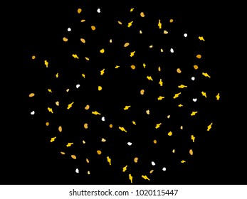 Colorful spots. Black background. Abstract print pattern. Vector illustration for celebration, party, holiday, invitation and Your project. Chaotic Decor. Modern Creative Style.