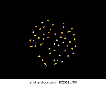 Colorful spots. Black background. Abstract print pattern. Vector illustration for celebration, party, holiday, invitation and Your project. Chaotic Decor. Modern Creative Style.