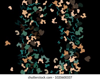 Colorful spots. Black background. Abstract print pattern. Vector illustration for celebration, party, holiday, invitation and Your project. Chaotic Decor. Modern Creative Style.