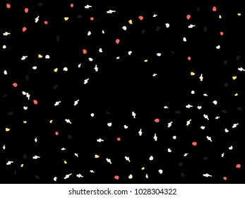 Colorful spots. Black background. Abstract print pattern. Vector illustration for celebration, party, holiday, invitation and Your project. Chaotic Decor. Modern Creative Style.