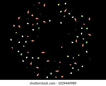 Colorful spots. Black background. Abstract print pattern. Vector illustration for celebration, party, holiday, invitation and Your project. Chaotic Decor. Modern Creative Style.
