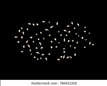 Colorful spots. Black background. Abstract print pattern. Vector illustration for celebration, party, holiday, invitation and Your project. Chaotic Decor. Modern Creative Style.
