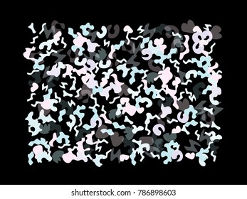 Colorful spots. Black background. Abstract print pattern. Vector illustration for celebration, party, holiday, invitation and Your project. Chaotic Decor. Modern Creative Style.