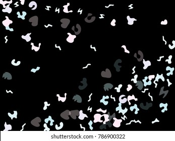 Colorful spots. Black background. Abstract print pattern. Vector illustration for celebration, party, holiday, invitation and Your project. Chaotic Decor. Modern Creative Style.