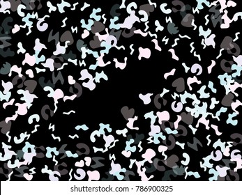Colorful spots. Black background. Abstract print pattern. Vector illustration for celebration, party, holiday, invitation and Your project. Chaotic Decor. Modern Creative Style.
