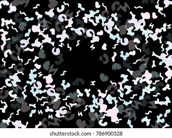 Colorful spots. Black background. Abstract print pattern. Vector illustration for celebration, party, holiday, invitation and Your project. Chaotic Decor. Modern Creative Style.