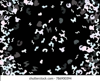 Colorful spots. Black background. Abstract print pattern. Vector illustration for celebration, party, holiday, invitation and Your project. Chaotic Decor. Modern Creative Style.
