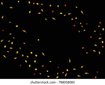 Colorful spots. Black background. Abstract print pattern. Vector illustration for celebration, party, holiday, invitation and Your project. Chaotic Decor. Modern Creative Style.