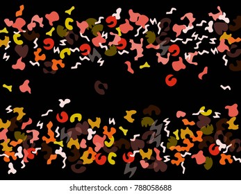 Colorful spots. Black background. Abstract print pattern. Vector illustration for celebration, party, holiday, invitation and Your project. Chaotic Decor. Modern Creative Style.