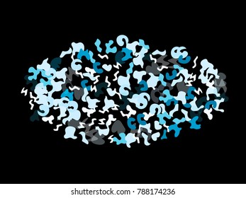 Colorful spots. Black background. Abstract print pattern. Vector illustration for celebration, party, holiday, invitation and Your project. Chaotic Decor. Modern Creative Style.