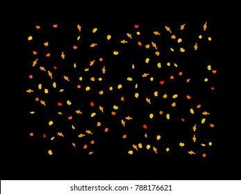 Colorful spots. Black background. Abstract print pattern. Vector illustration for celebration, party, holiday, invitation and Your project. Chaotic Decor. Modern Creative Style.
