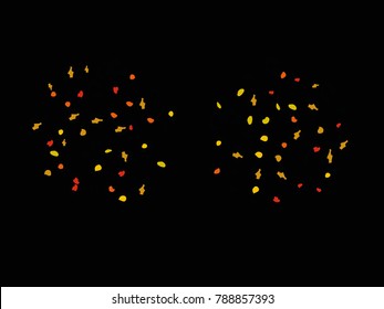 Colorful spots. Black background. Abstract print pattern. Vector illustration for celebration, party, holiday, invitation and Your project. Chaotic Decor. Modern Creative Style.