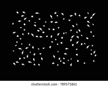 Colorful spots. Black background. Abstract print pattern. Vector illustration for celebration, party, holiday, invitation and Your project. Chaotic Decor. Modern Creative Style.