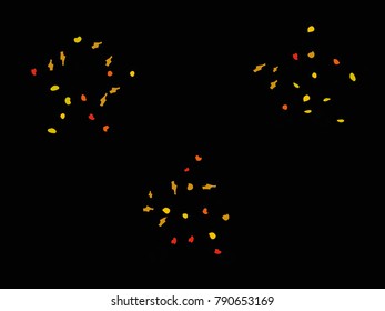 Colorful spots. Black background. Abstract print pattern. Vector illustration for celebration, party, holiday, invitation and Your project. Chaotic Decor. Modern Creative Style.