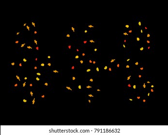 Colorful spots. Black background. Abstract print pattern. Vector illustration for celebration, party, holiday, invitation and Your project. Chaotic Decor. Modern Creative Style.