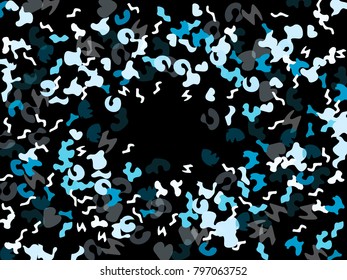 Colorful spots. Black background. Abstract print pattern. Vector illustration for celebration, party, holiday, invitation and Your project. Chaotic Decor. Modern Creative Style.
