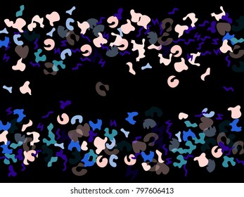 Colorful spots. Black background. Abstract print pattern. Vector illustration for celebration, party, holiday, invitation and Your project. Chaotic Decor. Modern Creative Style.