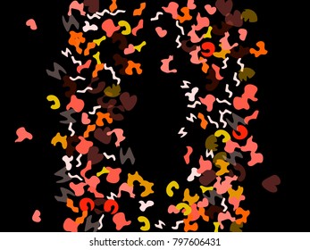 Colorful spots. Black background. Abstract print pattern. Vector illustration for celebration, party, holiday, invitation and Your project. Chaotic Decor. Modern Creative Style.