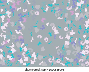 Colorful spots. Gentle Grey background. Abstract print pattern. Vector illustration for celebration, party, holiday, invitation and Your project. Chaotic Decor. Modern Creative Style.