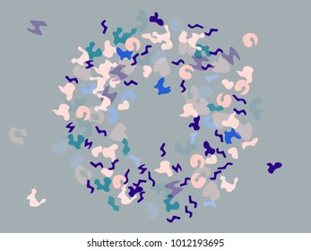 Colorful spots. Gentle Grey background. Abstract print pattern. Vector illustration for celebration, party, holiday, invitation and Your project. Chaotic Decor. Modern Creative Style.