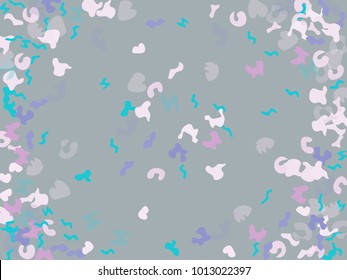 Colorful spots. Gentle Grey background. Abstract print pattern. Vector illustration for celebration, party, holiday, invitation and Your project. Chaotic Decor. Modern Creative Style.