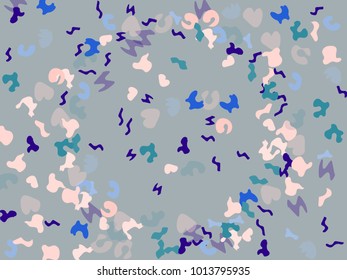 Colorful spots. Gentle Grey background. Abstract print pattern. Vector illustration for celebration, party, holiday, invitation and Your project. Chaotic Decor. Modern Creative Style.