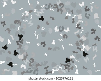 Colorful spots. Gentle Grey background. Abstract print pattern. Vector illustration for celebration, party, holiday, invitation and Your project. Chaotic Decor. Modern Creative Style.