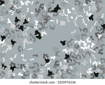 Colorful spots. Gentle Grey background. Abstract print pattern. Vector illustration for celebration, party, holiday, invitation and Your project. Chaotic Decor. Modern Creative Style.
