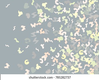 Colorful spots. Gentle Grey background. Abstract print pattern. Vector illustration for celebration, party, holiday, invitation and Your project. Chaotic Decor. Modern Creative Style.