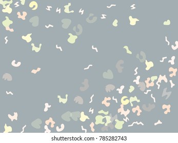 Colorful spots. Gentle Grey background. Abstract print pattern. Vector illustration for celebration, party, holiday, invitation and Your project. Chaotic Decor. Modern Creative Style.