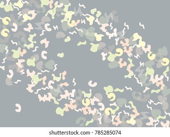 Colorful spots. Gentle Grey background. Abstract print pattern. Vector illustration for celebration, party, holiday, invitation and Your project. Chaotic Decor. Modern Creative Style.