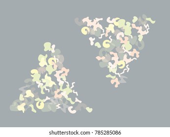 Colorful spots. Gentle Grey background. Abstract print pattern. Vector illustration for celebration, party, holiday, invitation and Your project. Chaotic Decor. Modern Creative Style.