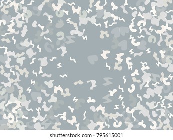 Colorful spots. Gentle Grey background. Abstract print pattern. Vector illustration for celebration, party, holiday, invitation and Your project. Chaotic Decor. Modern Creative Style.