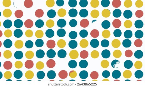 Colorful spots scatter across plain white background creating vibrant pattern design