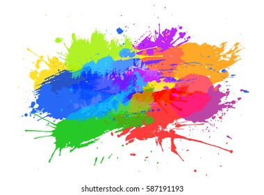 Colorful spots set on white background. Watercolor or ink illustration.