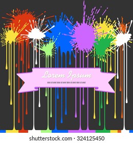 Colorful spots and sprays on a grey isolated in flat style. Abstract artistic Banners with ribbon. Empty space leaves room for design elements or text. Vector border, banner, frame, label and sticker