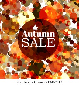 Colorful spotted background card with maple leave autumn sale